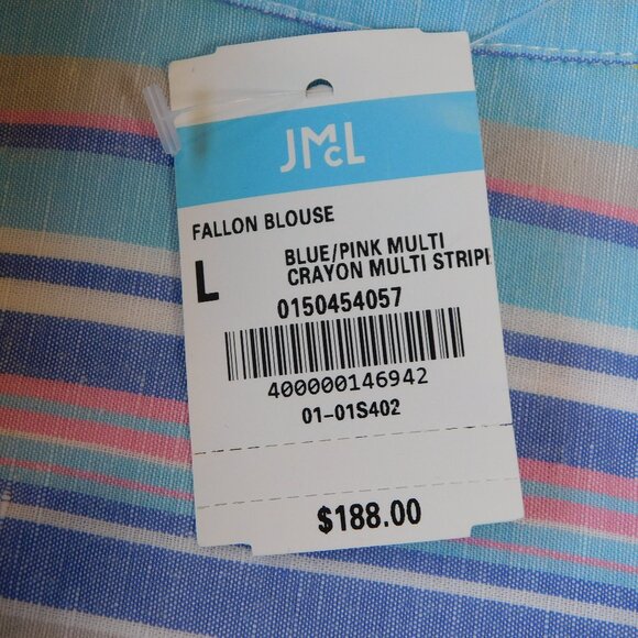 J. McLaughlin Fallon Blouse | Blue/Pink Multi Crayon | Linen & Cotton | NWT | L - Picture 8 of 11